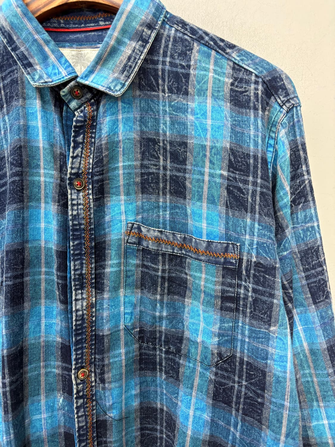 빈티지 블루 체크 무늬 플란넬 셔츠 A3070 상품이미지3