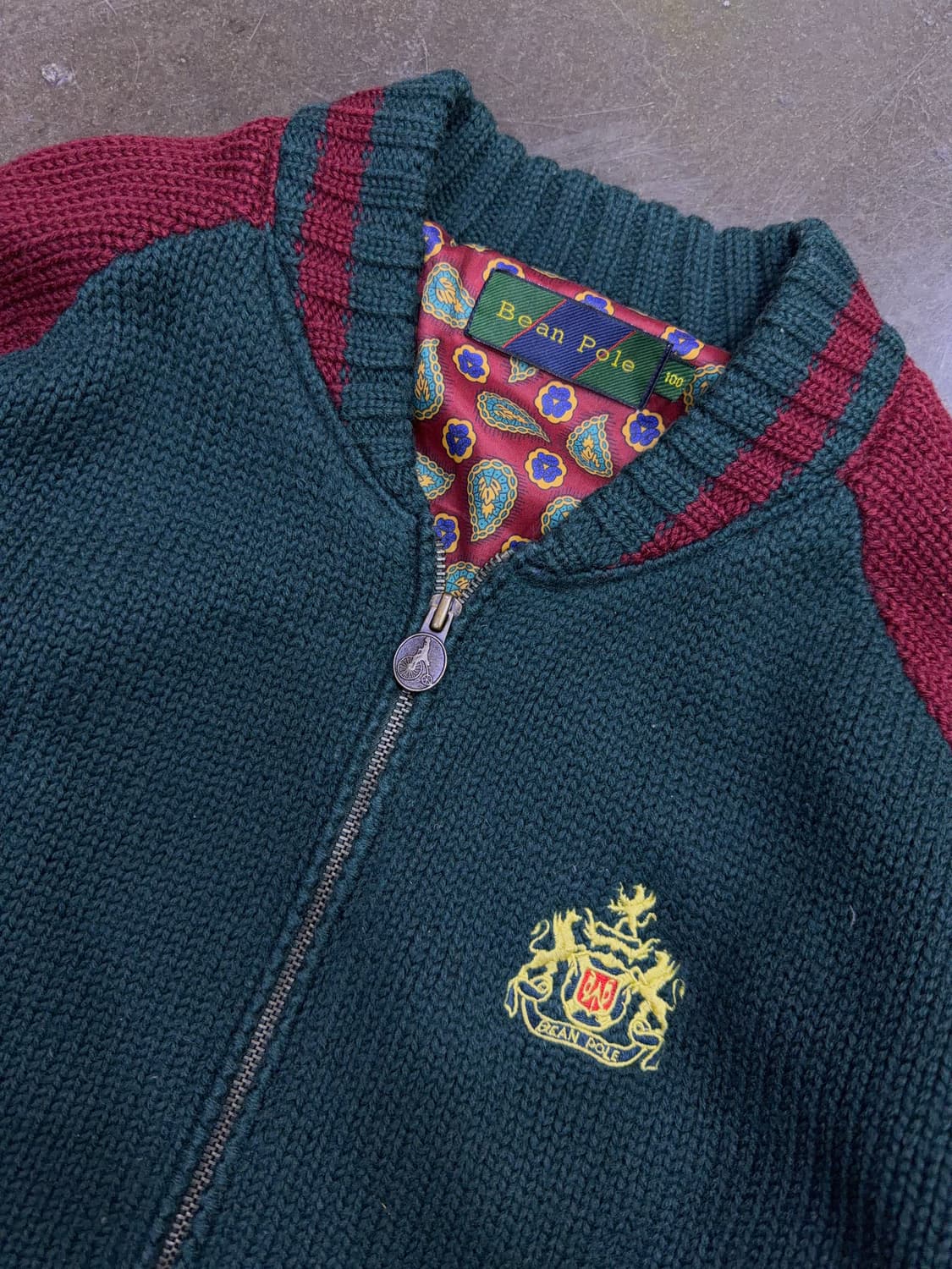 빈폴 헤비 울 자수 페이즐리 배색 니트 집업 스웨터 자켓 100 상품이미지4