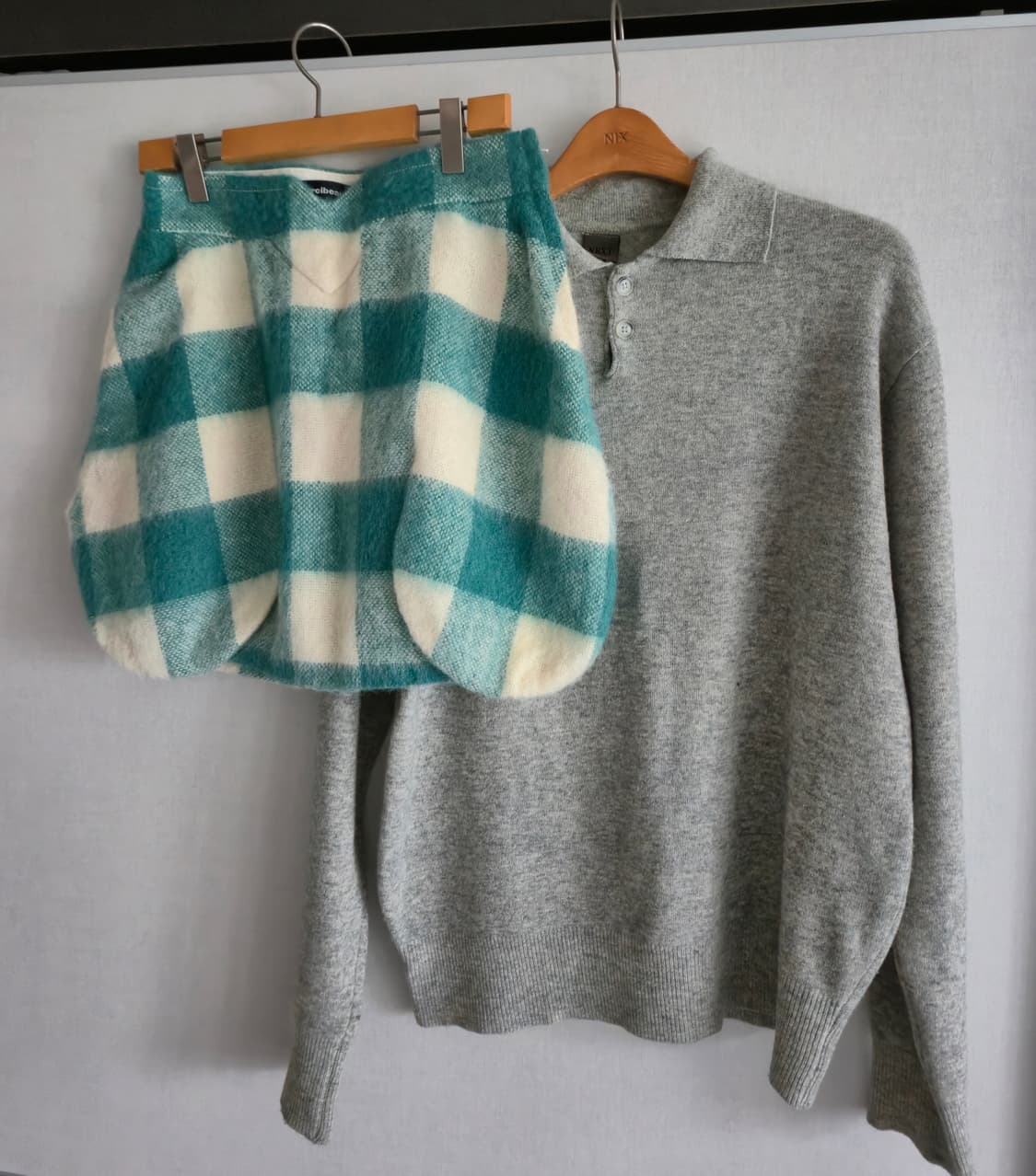 울80% 그린체크 스커트 상품이미지4