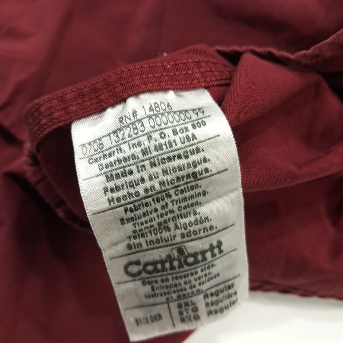 CN671 2XL 칼하트 버건디와인 긴팔 워크 셔츠 남방 상품이미지6
