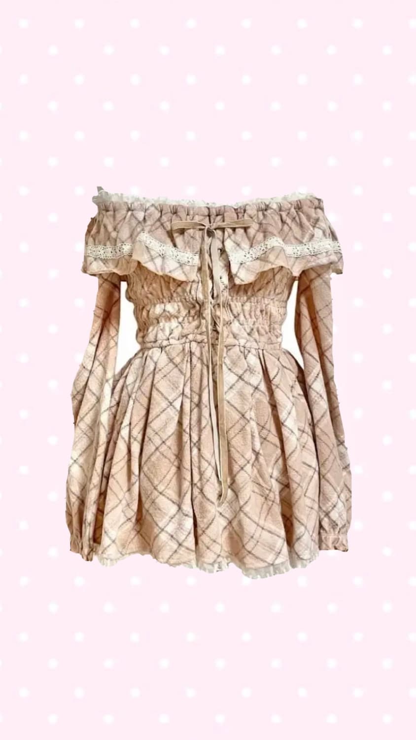 리즈리사 핑크 체크아가일 원피스 오프숄더탑 튜닉 큐롯히메갸루라떼갸루대장템 상품이미지1