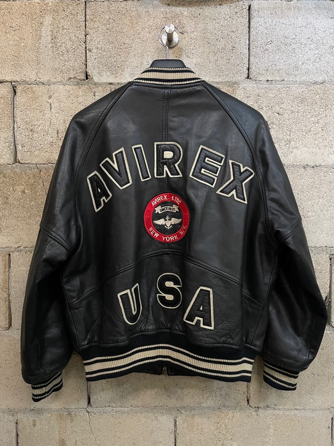 90s 아비렉스 레더 바시티 자켓  상품이미지1