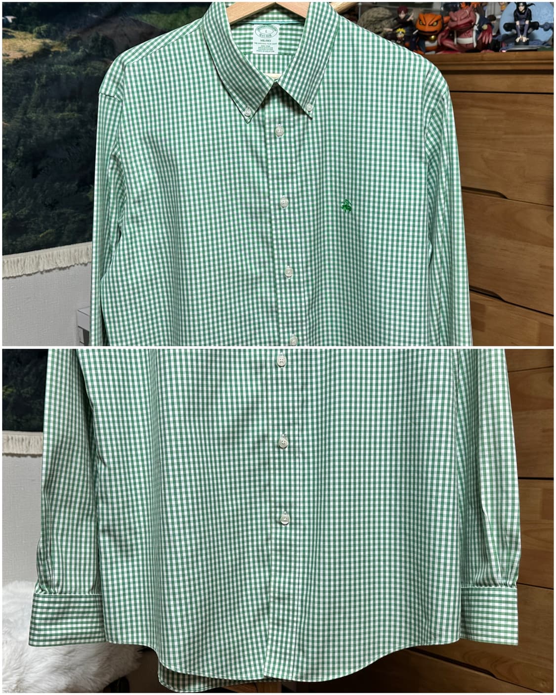 브룩스브라더스 버튼다운 깅엄체크셔츠/L/그린 상품이미지2