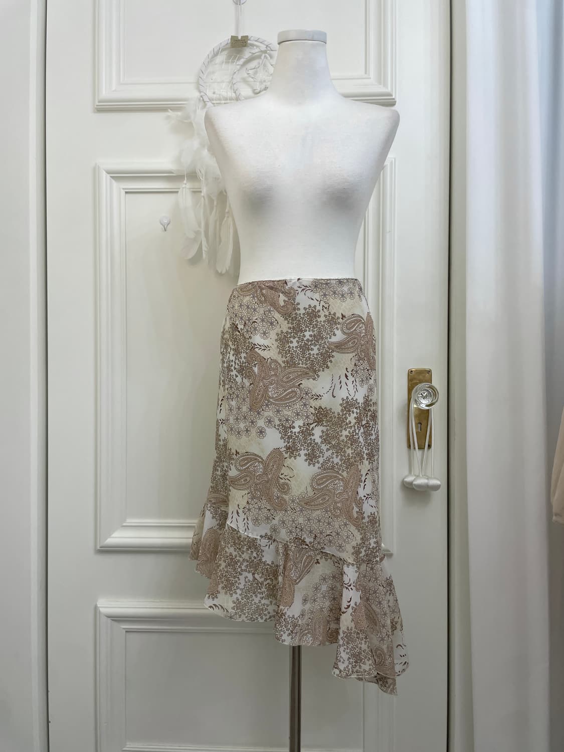 beige pasley unbalance banding skirt 상품이미지1