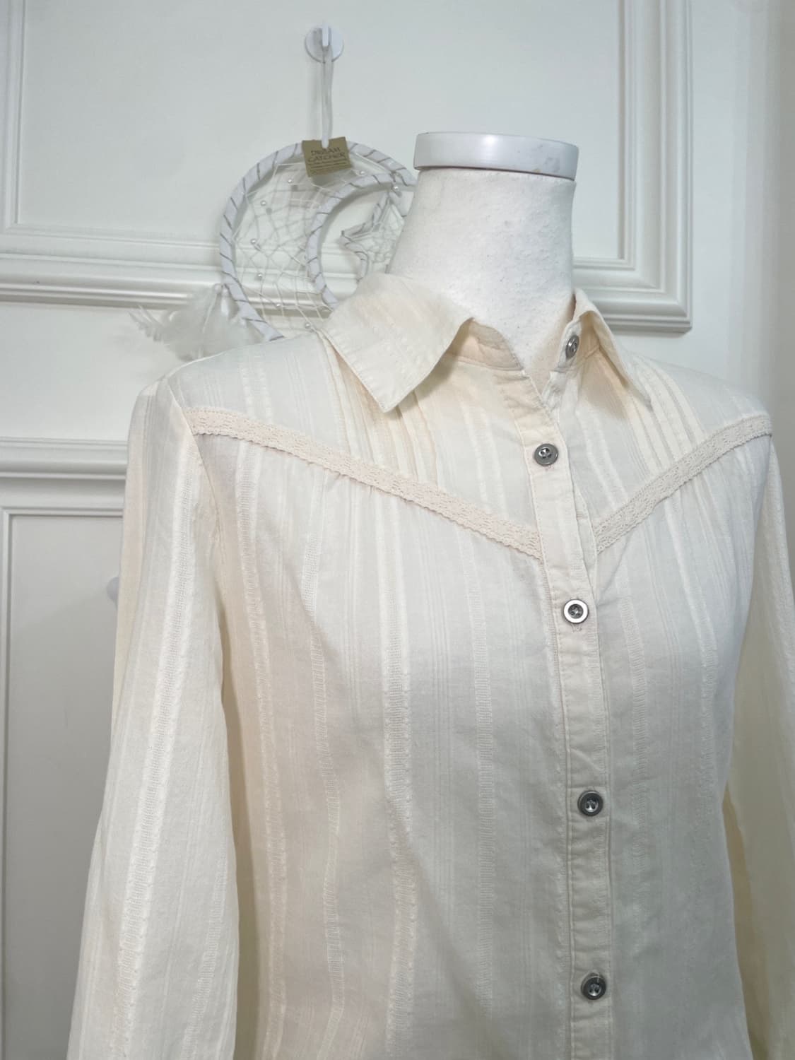 coral ivory cotton lace trim shirt 상품이미지6