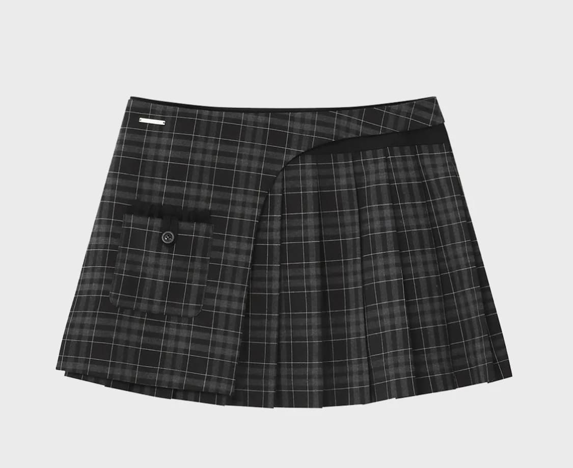 미세키서울 포켓 레이어드 체크 스커트 (블랙) 상품이미지1