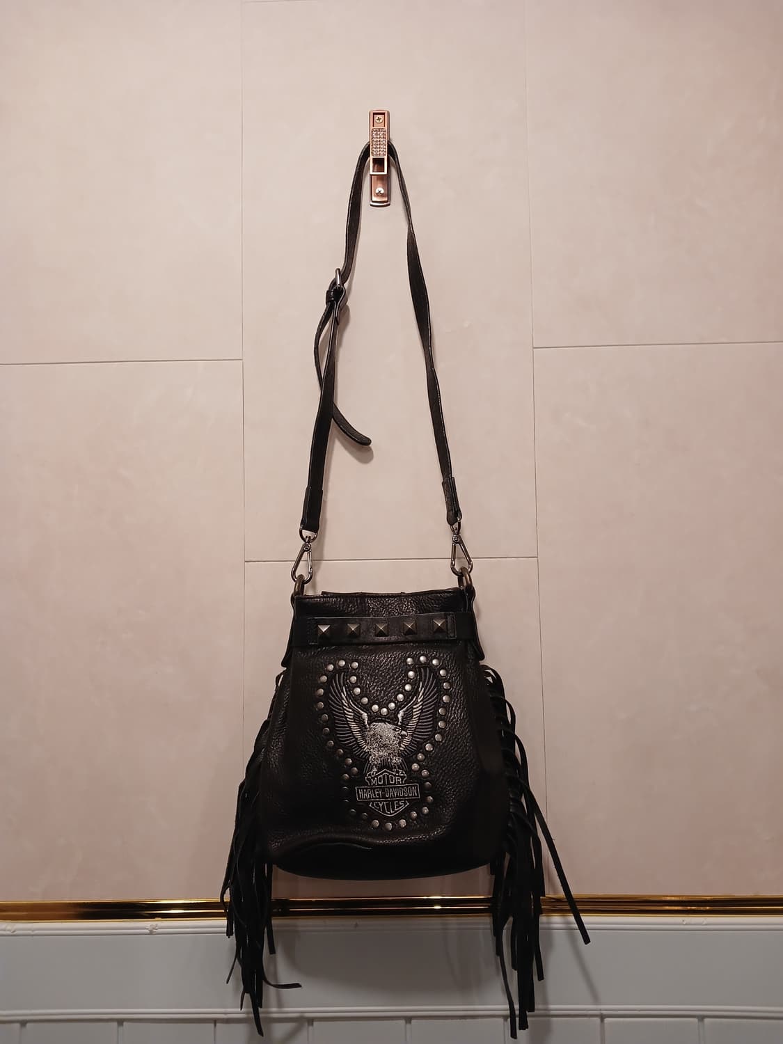 할리데이비슨 정품 남여공용 블랙 레더 숄더백 상품이미지1