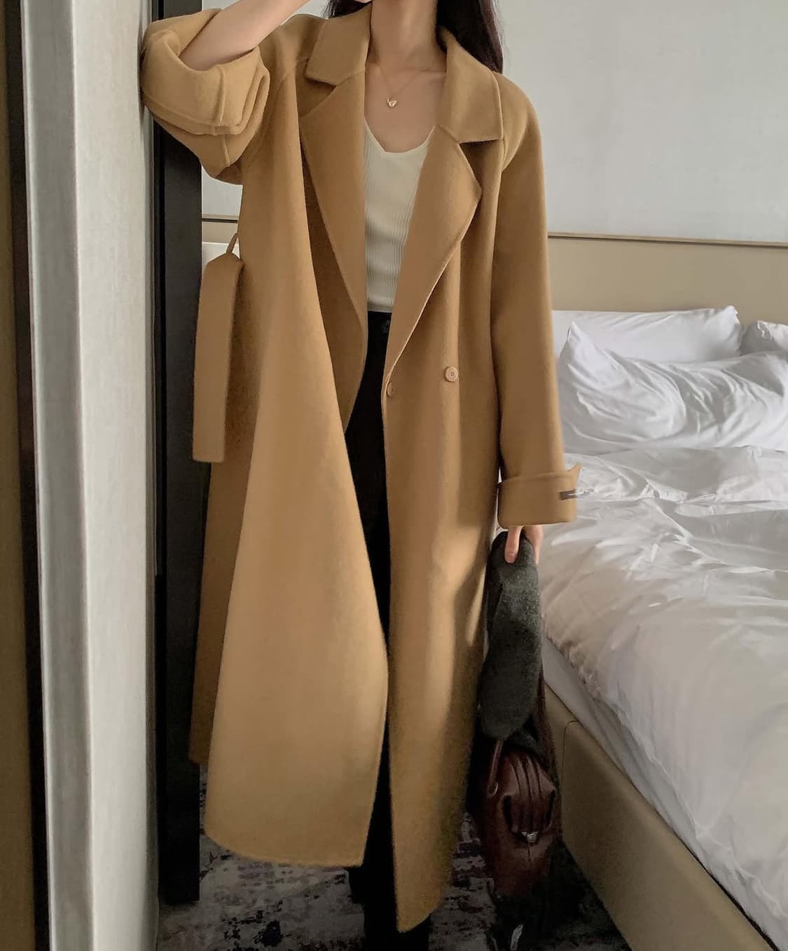 쏭라벨 베라 롱코트 카멜 아담 울 100 상품이미지2