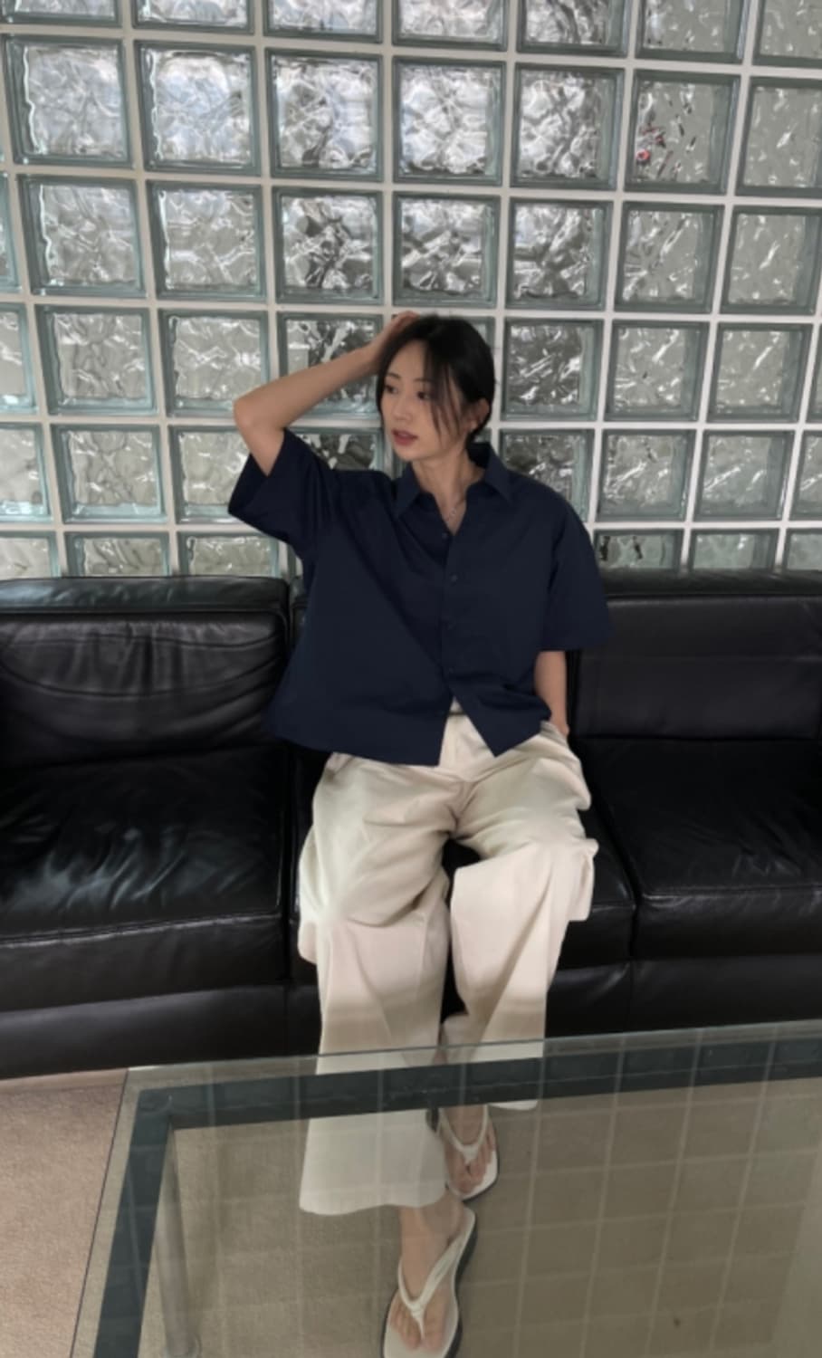 LEAND 르앤드 박시 면셔츠 네이비 상품이미지2