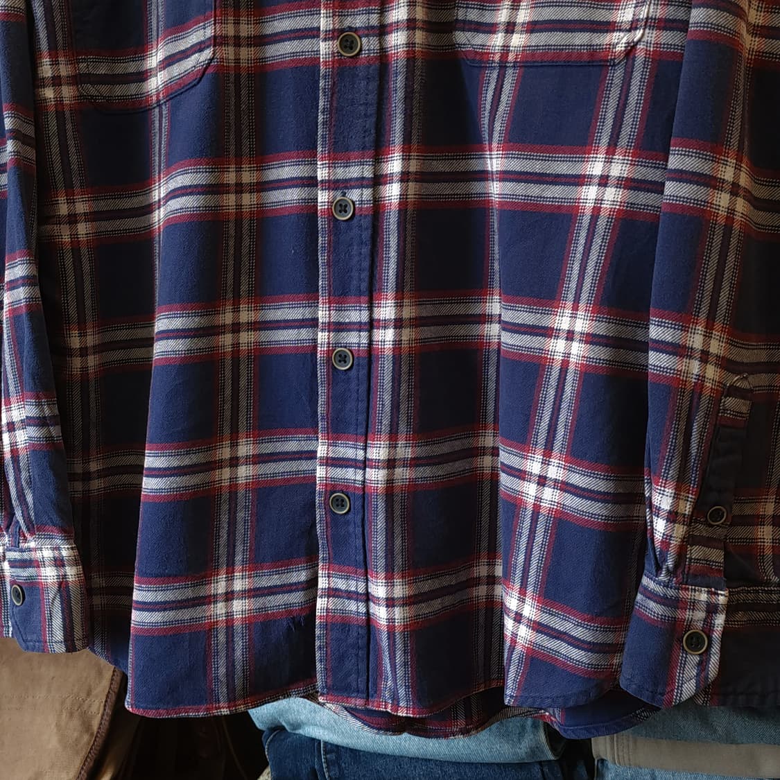 90s 아메리칸 빈티지 체크셔츠 헤비 플란넬 워크셔츠 빅체크 블루 xl 상품이미지6