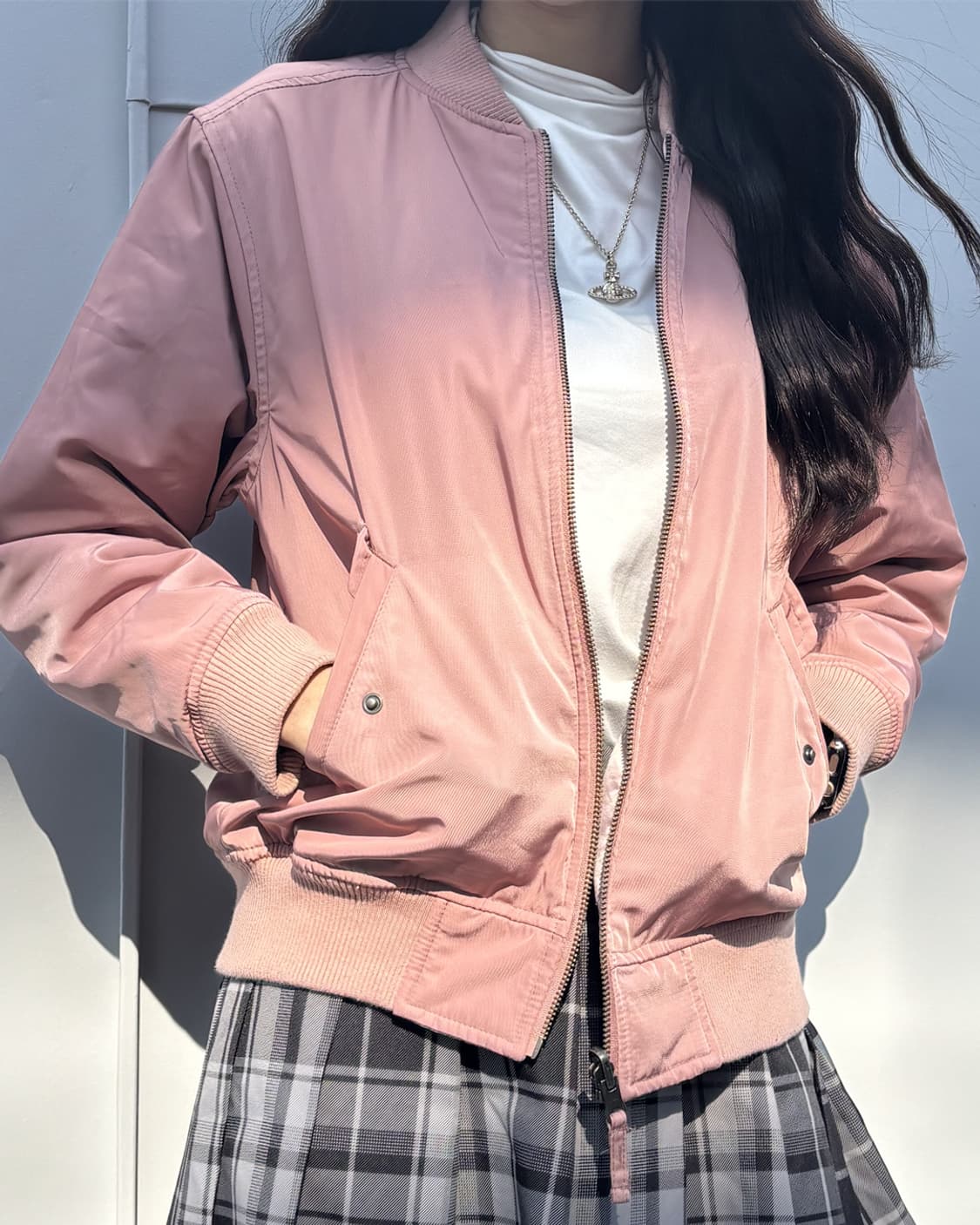 일본빈티지 핑크 블루종 점퍼 상품이미지1