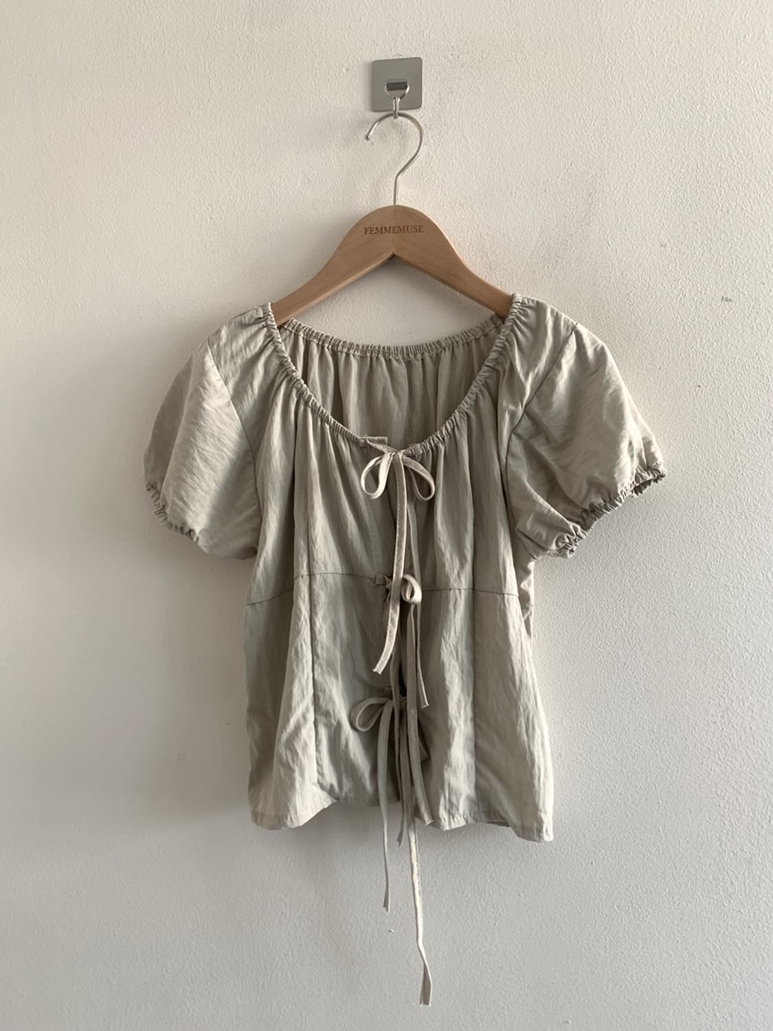 3ribbon puff blouse(khaki) 상품이미지1
