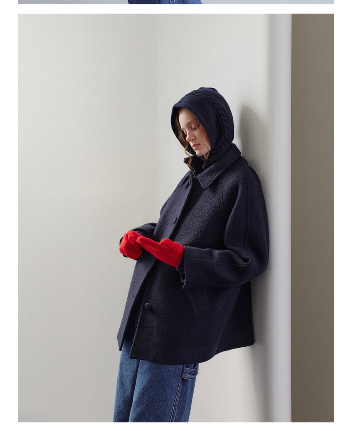 HANE 하네 엔케이스 레글런 울 하프코트 네이비 S 상품이미지3