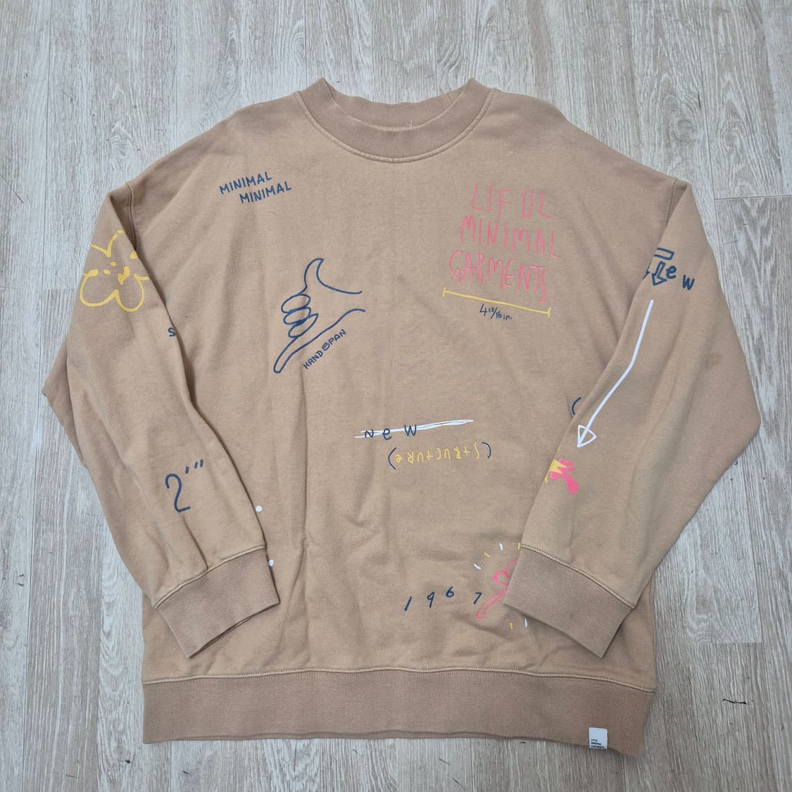 라이풀 미니멀 가먼츠 멀티 프린팅 레터링 오버핏 맨투맨 상품이미지1