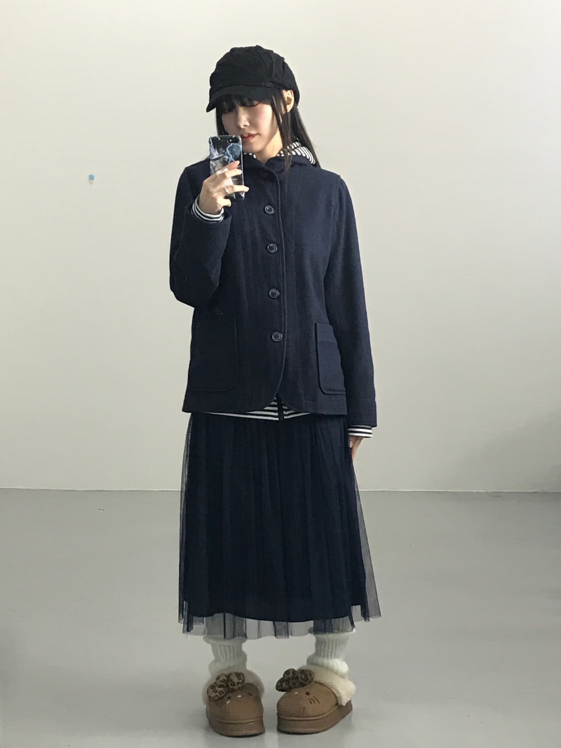 Jpn Navy Layered Green Plaid Midi Skirt 상품이미지4