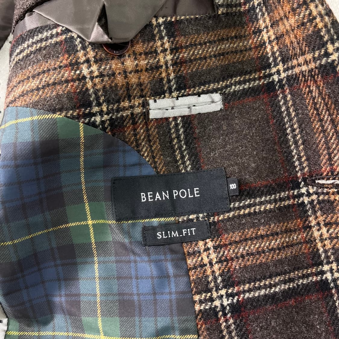 95 빈폴 가죽 엘보 패치 울 체크 헌팅 자켓 상품이미지6