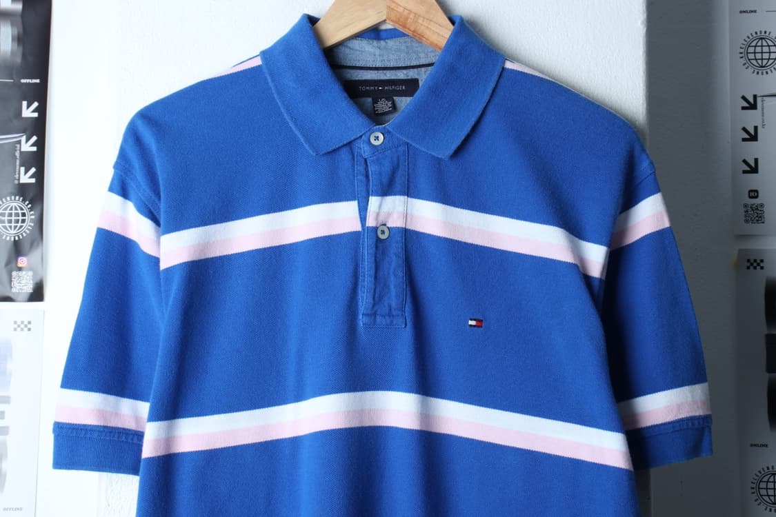 (L-XL) 타미힐피거 반팔 카라 티셔츠 스트라이프 블루-H30289 상품이미지3