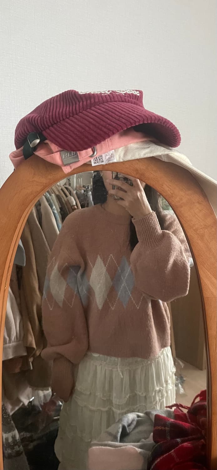 모리걸 빈티지 핑크 아가일 니트 🤍💗 상품이미지4