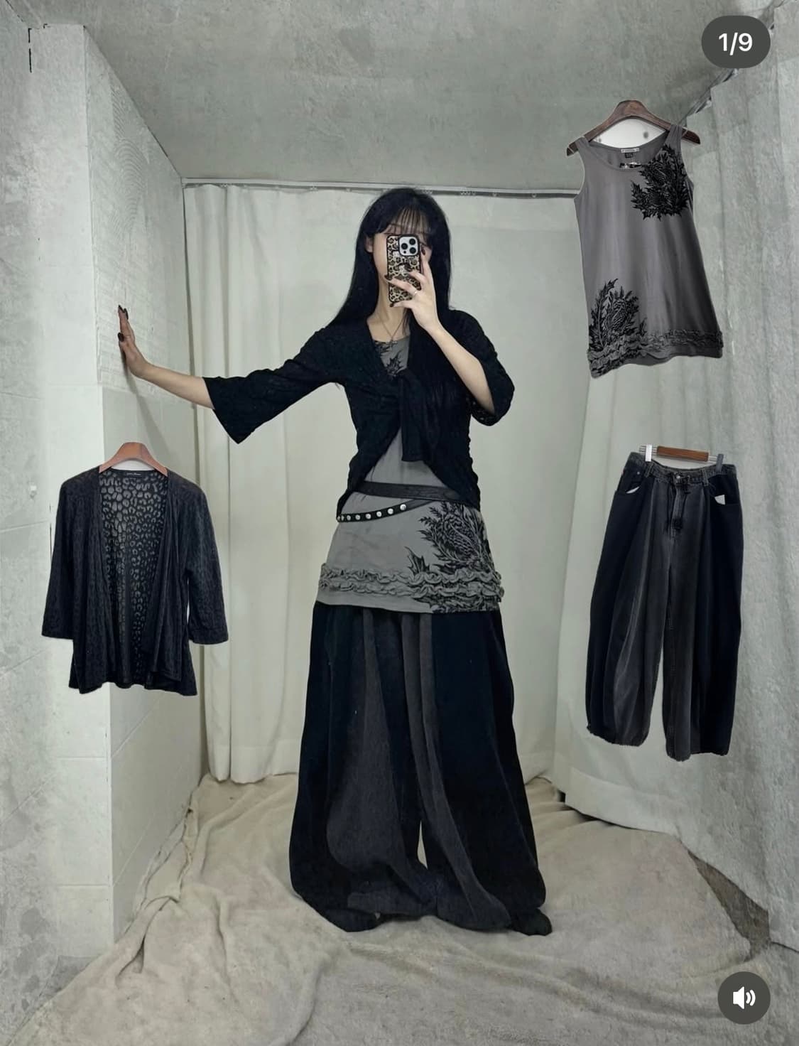 무채색 레오파드 블랙 데일리 시크 힙 코디세트 상품이미지1