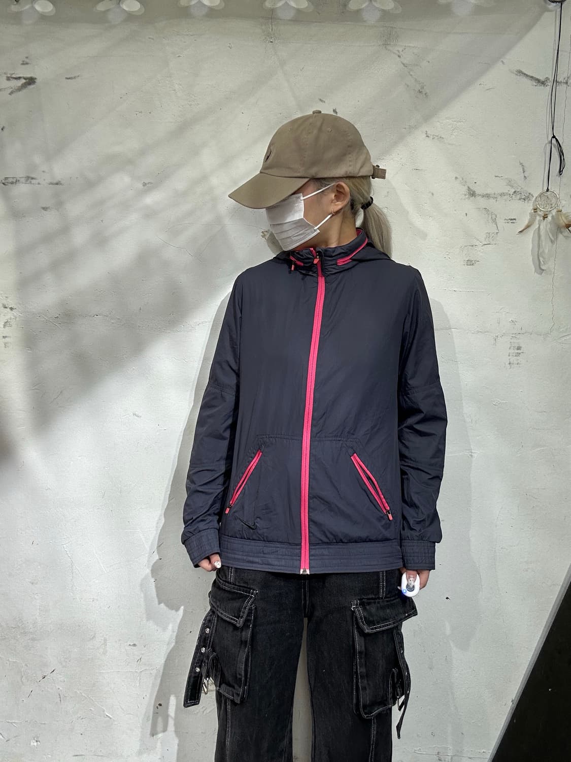 나이키 차콜 핑크 라인 후드 바람막이 자켓 M 상품이미지2