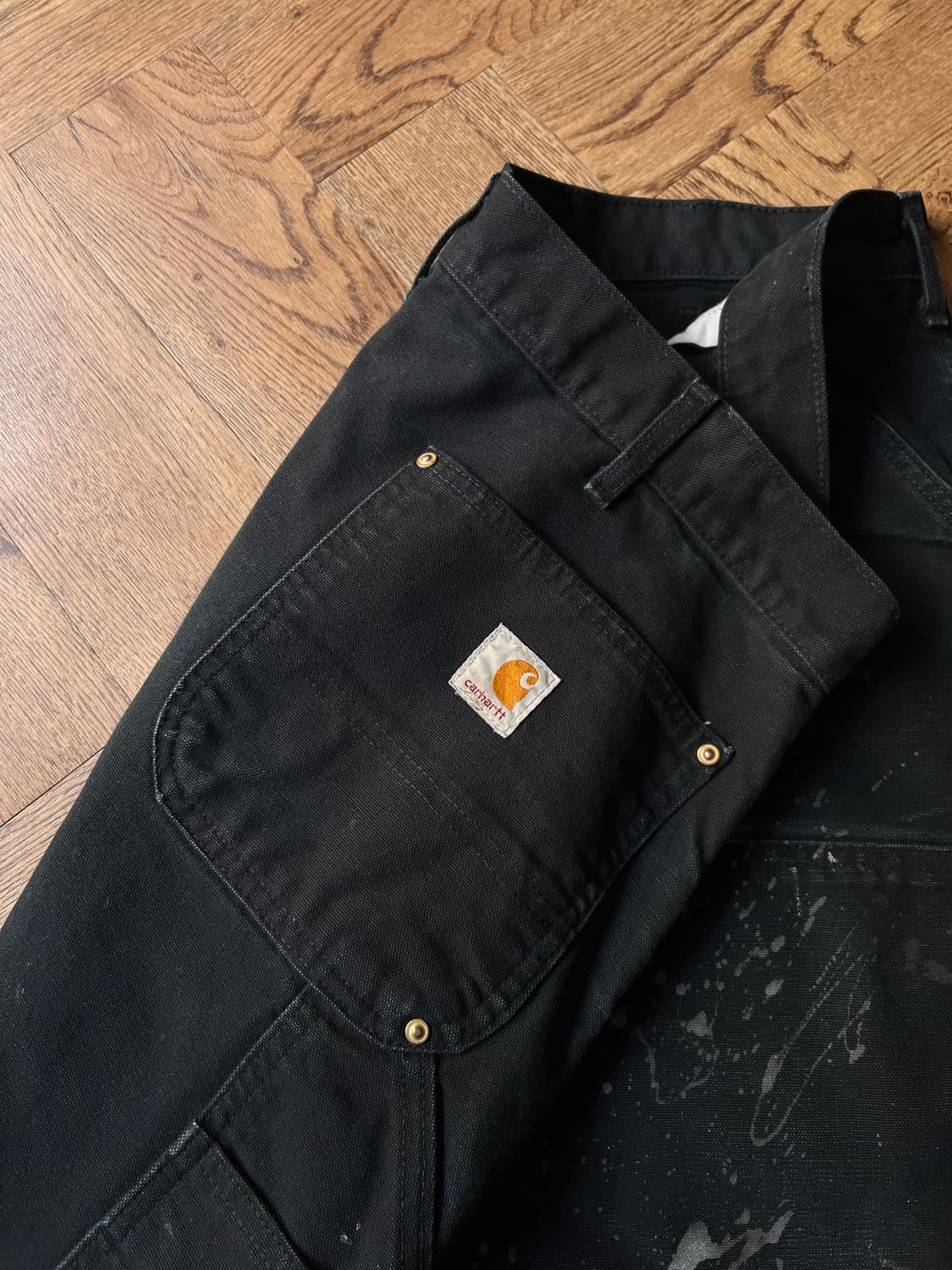 [38]칼하트 Made in USA 빈티지 페인팅 블랙 더블니 워크 팬츠 상품이미지6