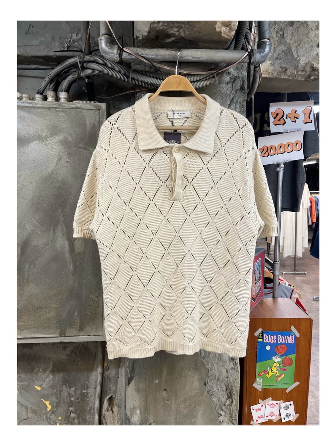 애프터프레이 크로쉐 카라 반팔 니트 아이보리 L #csz4128 상품이미지1