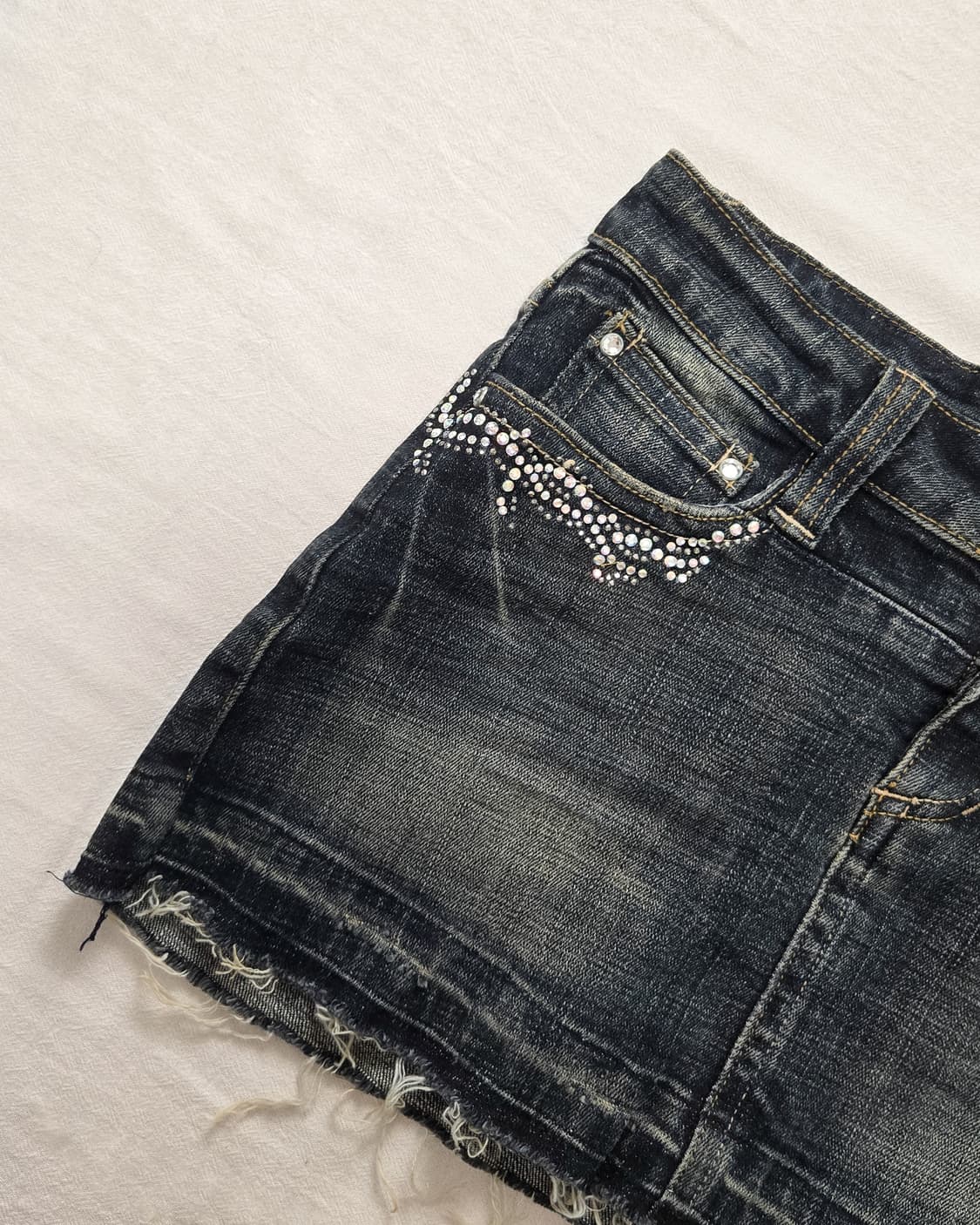 y2k 하라주쿠 라인스톤 로우라이즈 데님 스커트 상품이미지6
