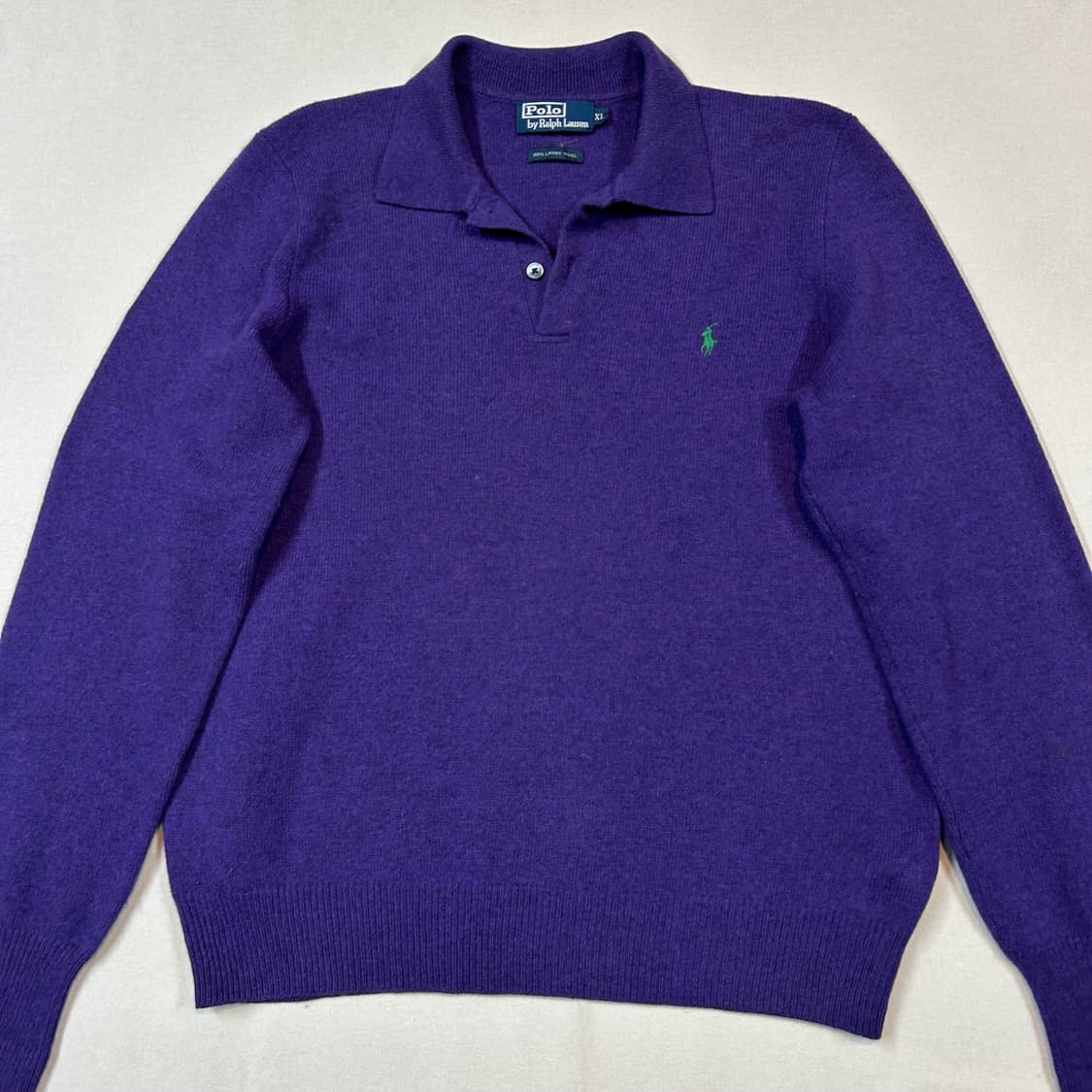 XL) 폴로 랄프로렌 램스울 카라넥 니트 퍼플&그린포니 상품이미지2
