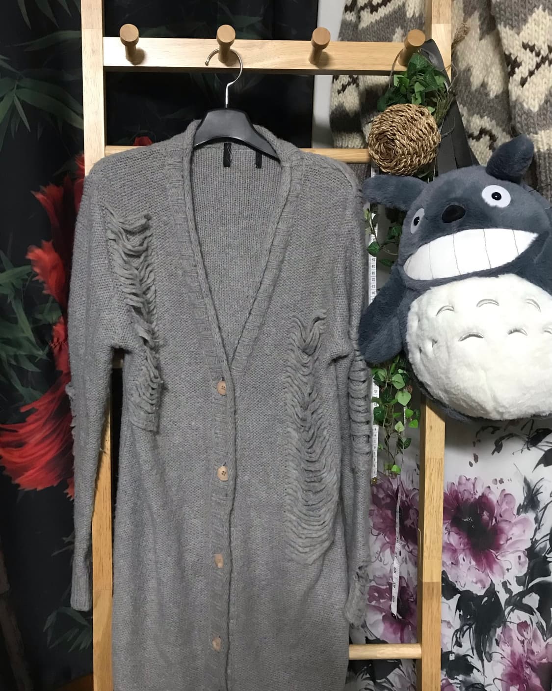 빈티지 그레이 데미지 디테일 모리걸 니트 롱 가디건 상품이미지2