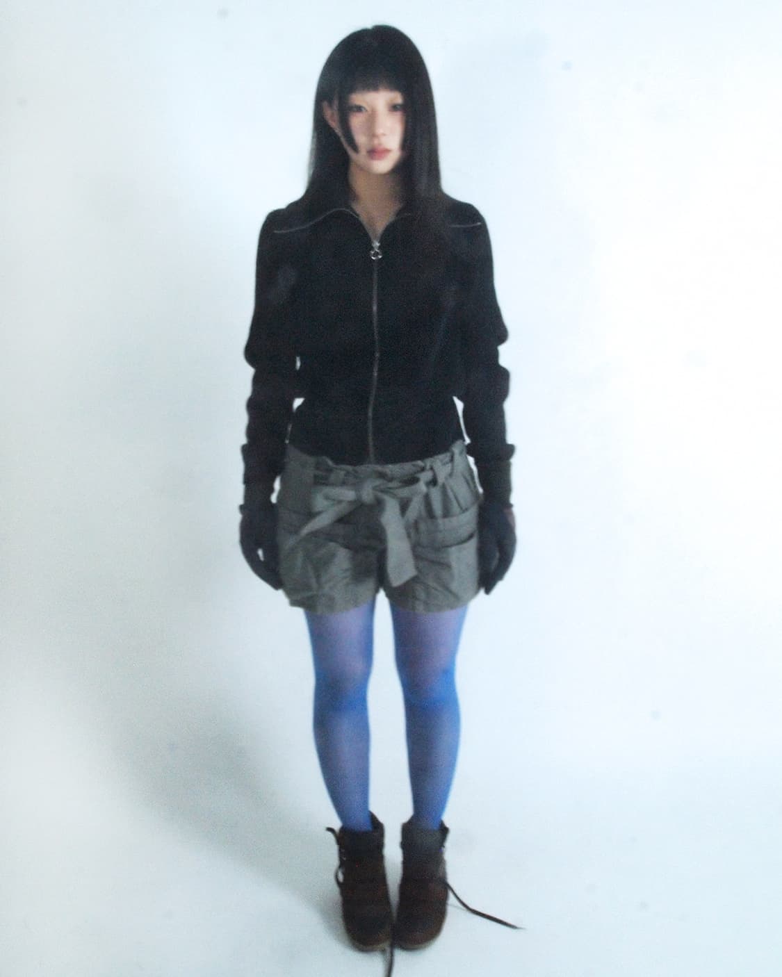 Sisley navy knit/corduroy zip-up jacket 상품이미지1