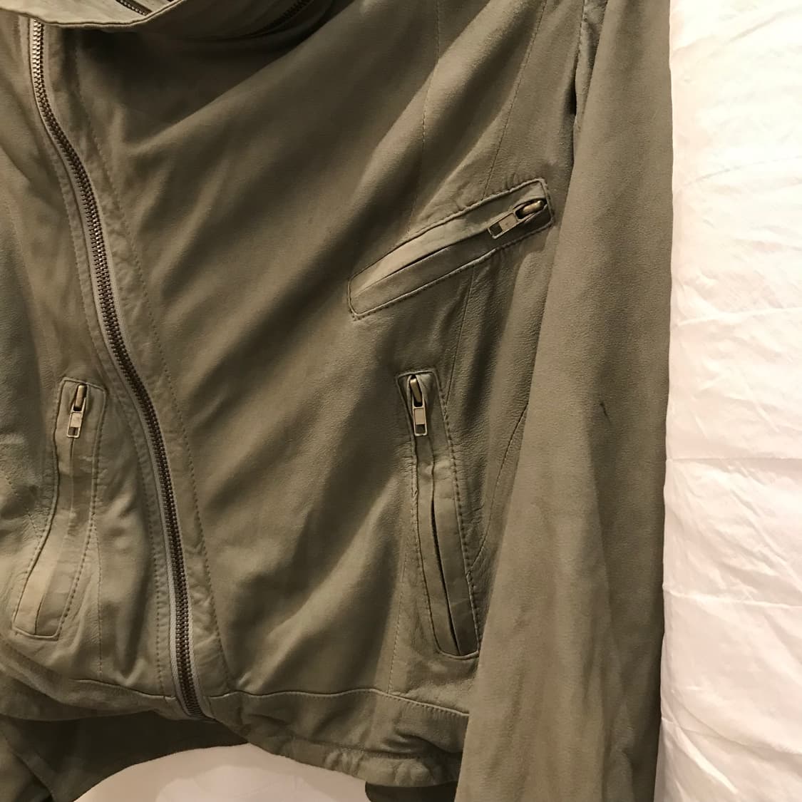 한섬 갸루 고딕 펑크 카키 가죽 자켓 상품이미지5