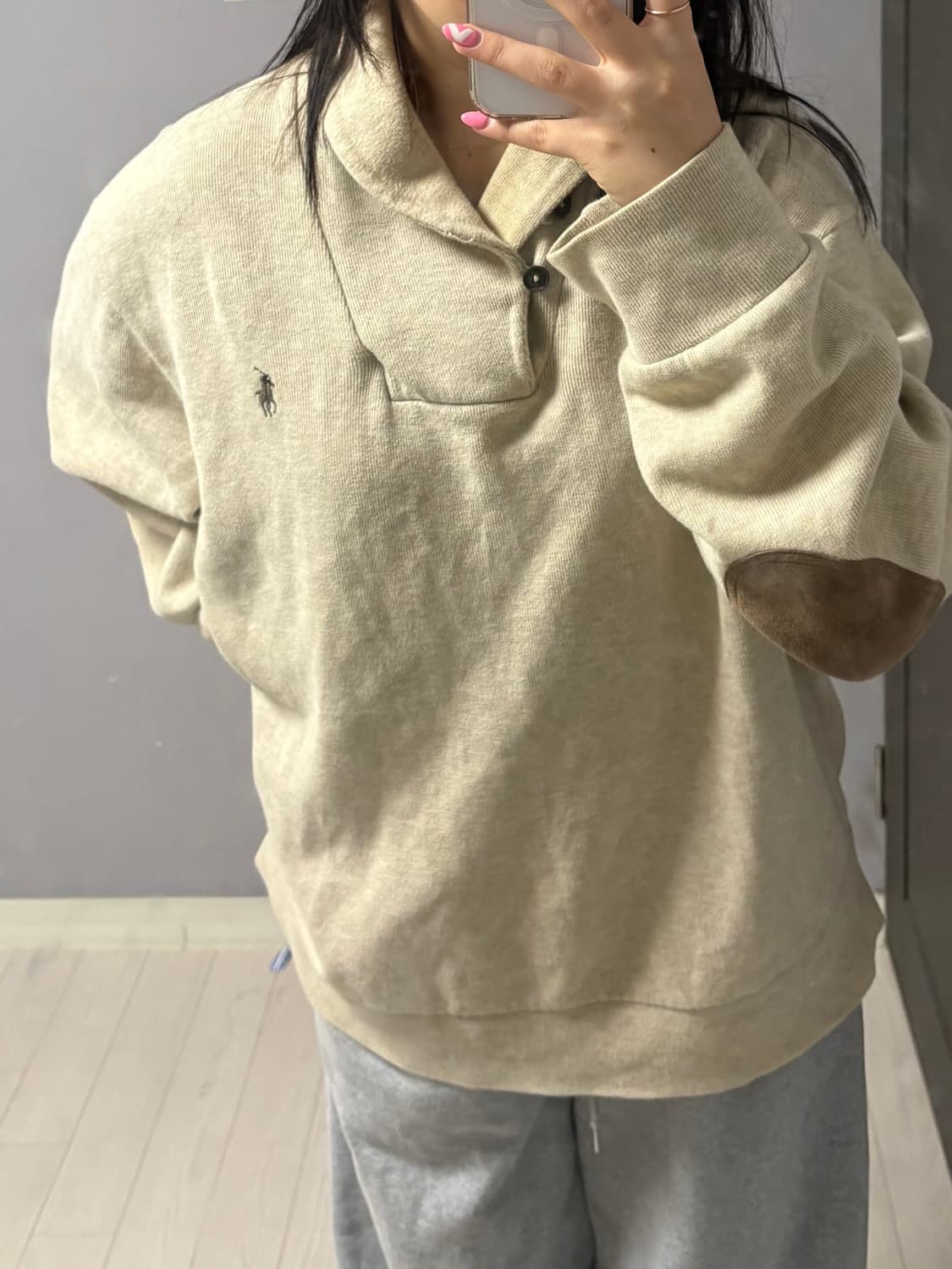 [유일매물!] 폴로 숄 칼라 스웨트 셔츠 베이지 상품이미지4