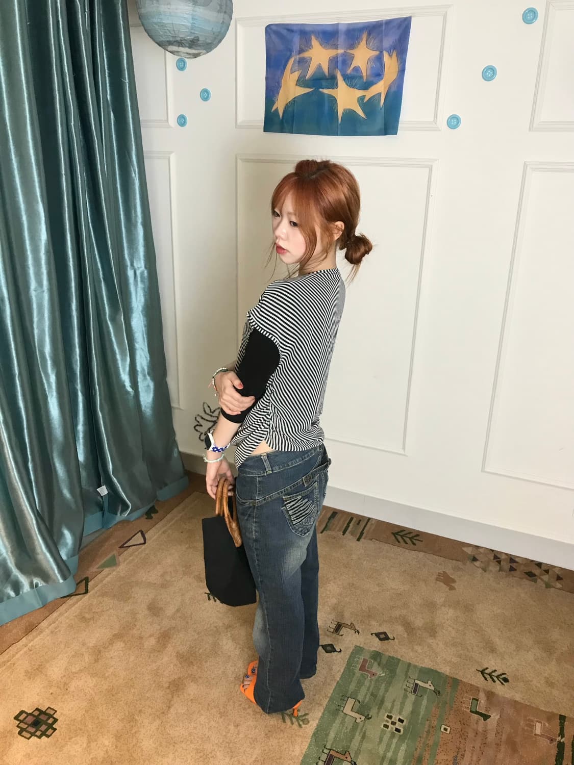 스트라이프 탑에 괴짜미 가득+ 포인트 워싱데님으로 캐주얼 빈티지 코디𖧧 상품이미지4