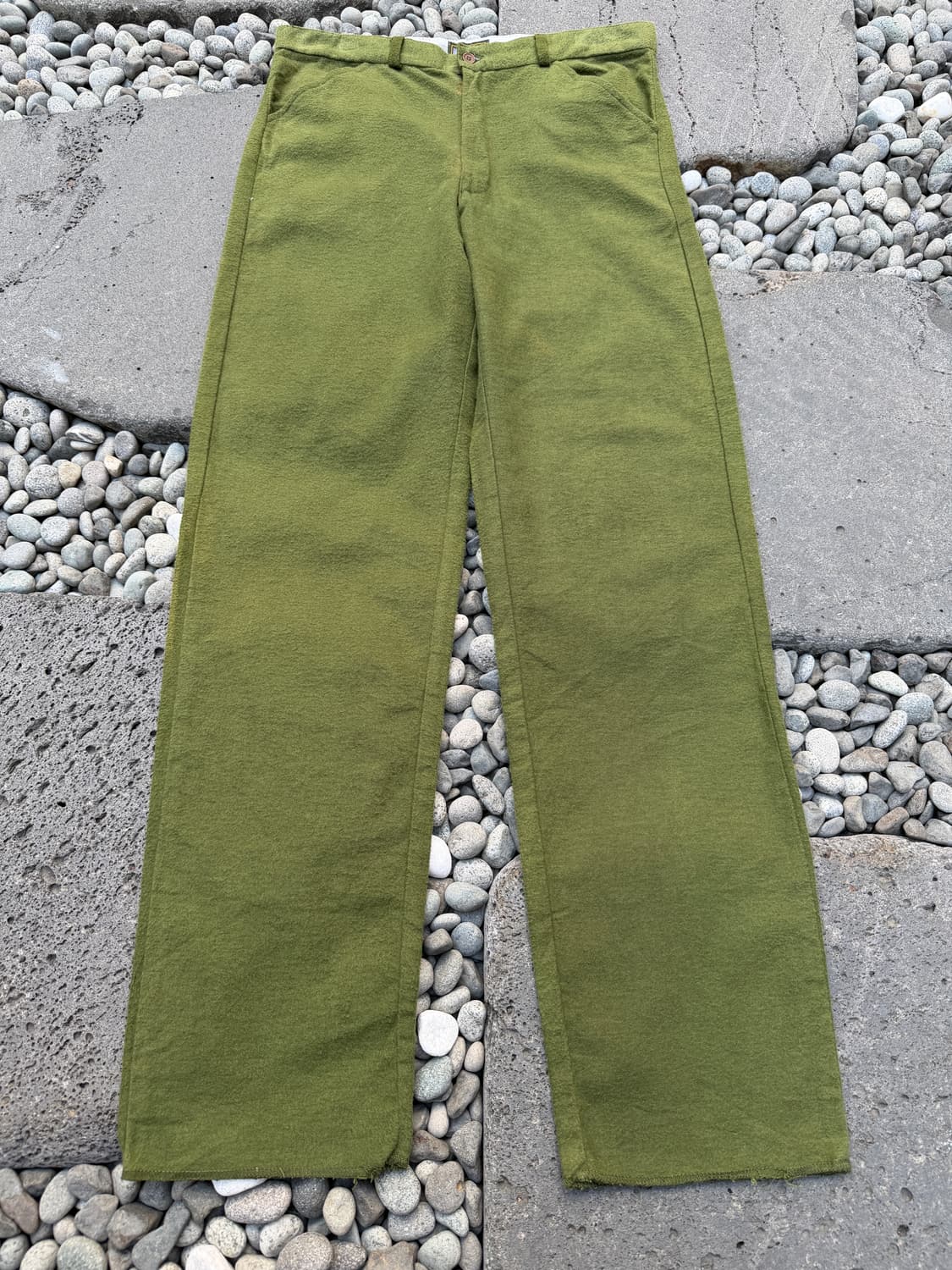90s HSF OLIVE GREEN HAIRY WOOL 헤어리울 워크팬츠 상품이미지1