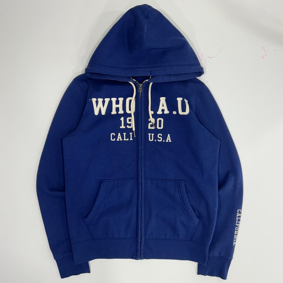 Who A U 후아유 화이트 로고 사이트 포인트 딥블루 후드집업 상품이미지3