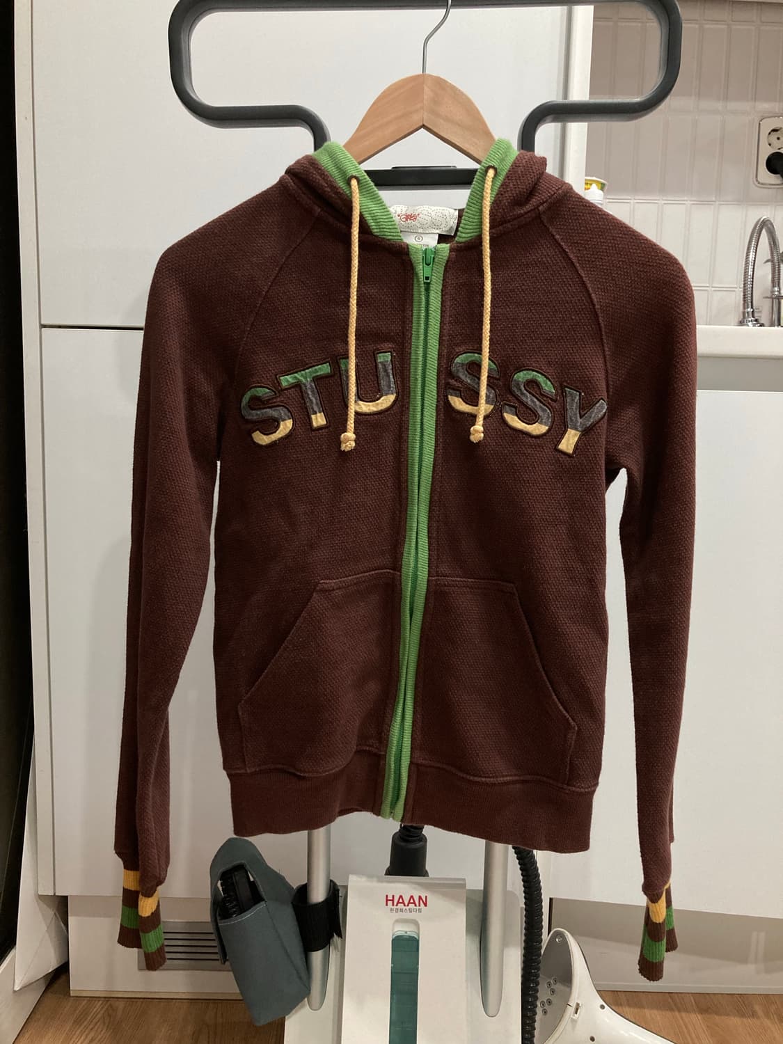 00s stussy 스투시 아치로고 브라운 후드 집업 상품이미지1
