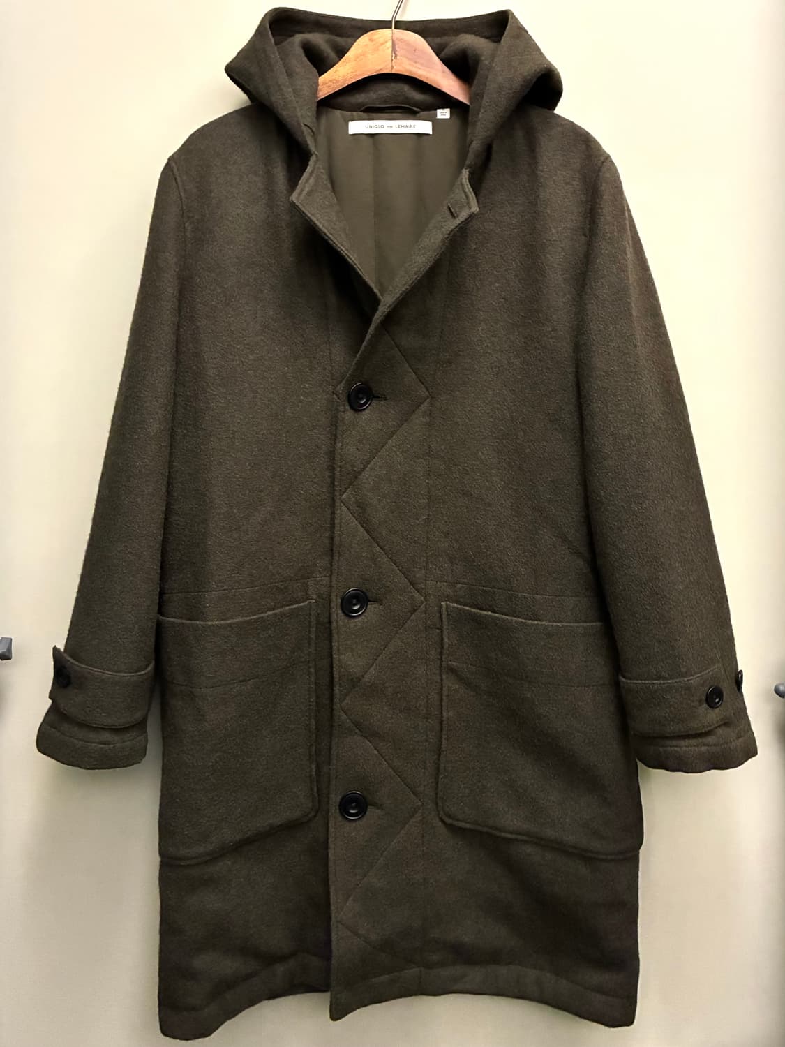 (M/100)JPN 유니클로 x 르메르 울 블렌드 후드 코트 올리브 상품이미지1