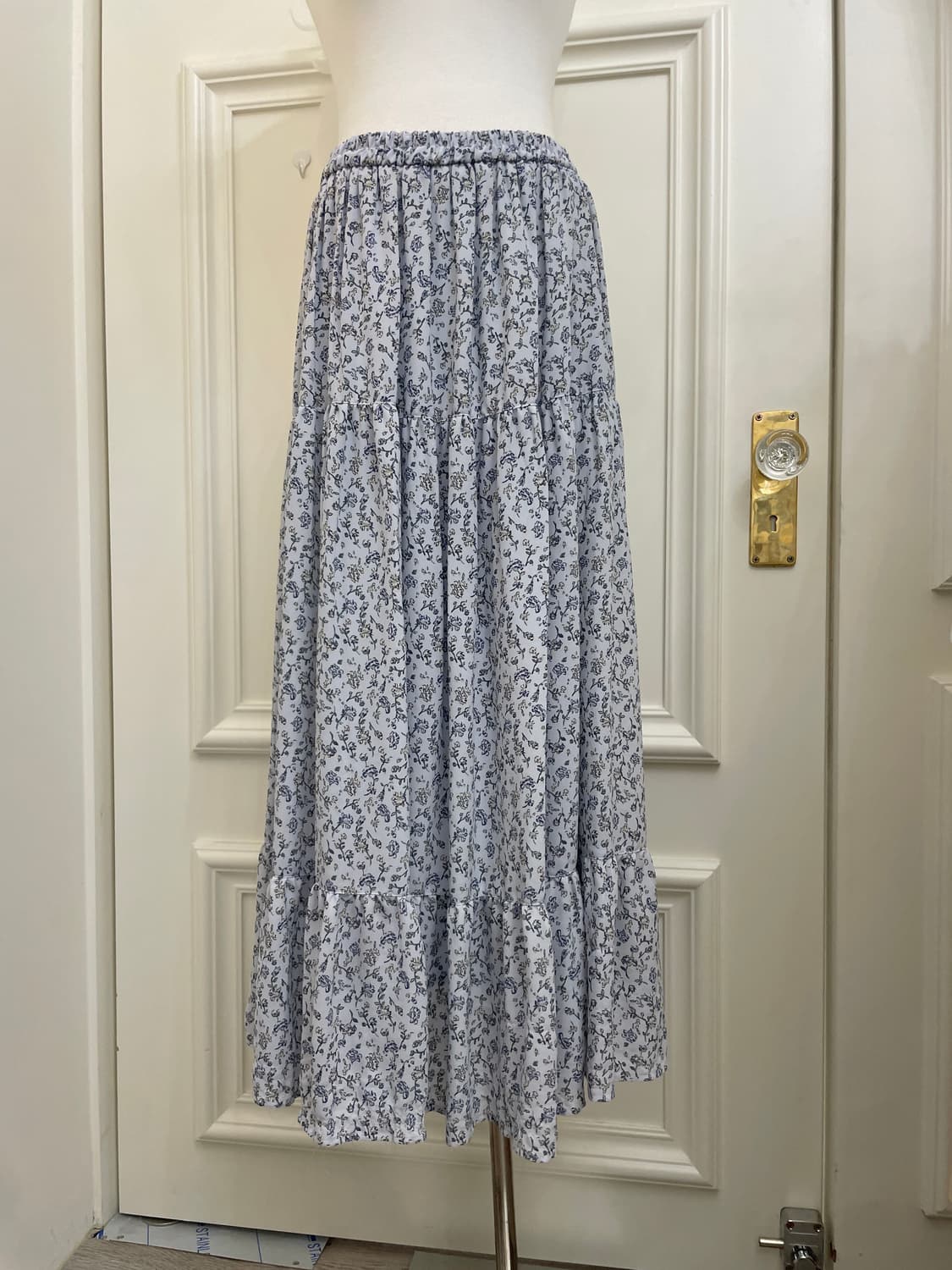 sky blue flower shirring long skirt 상품이미지5