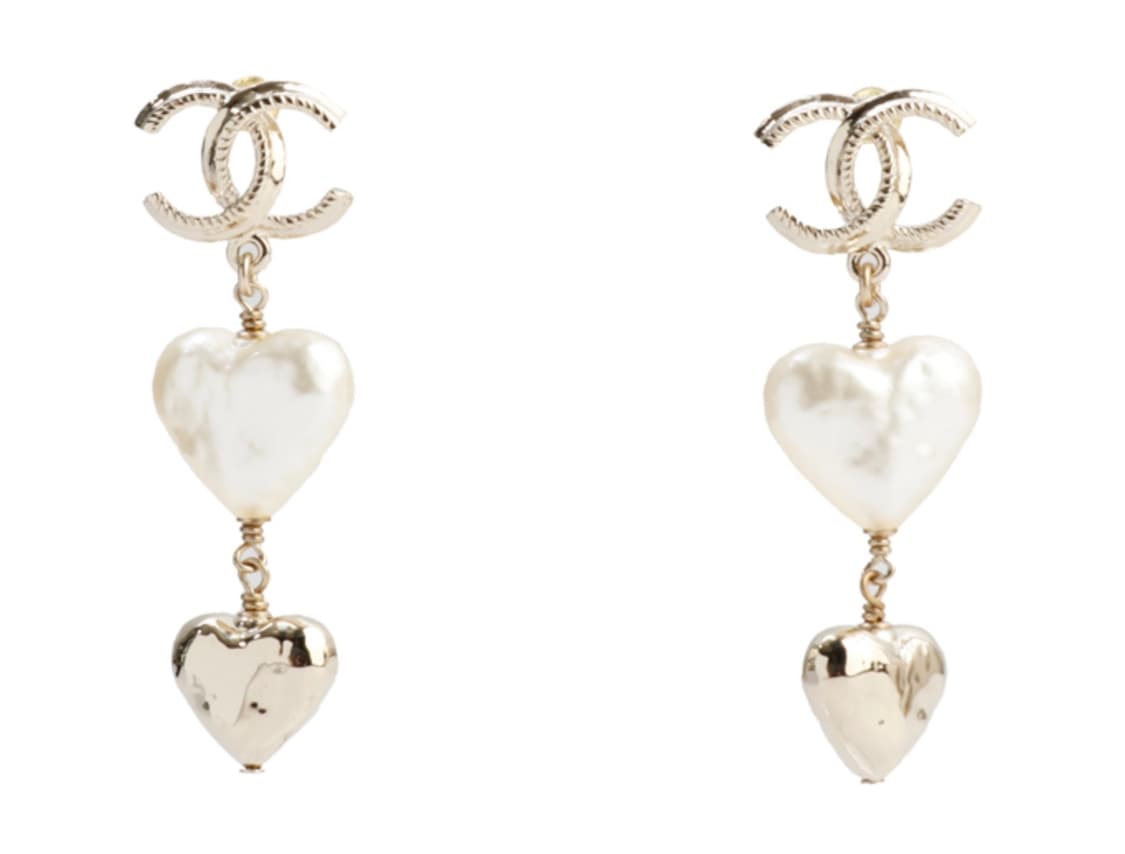 샤넬 CC로고 진주 하트 드롭 이어링 샴페인골드 귀걸이 상품이미지5