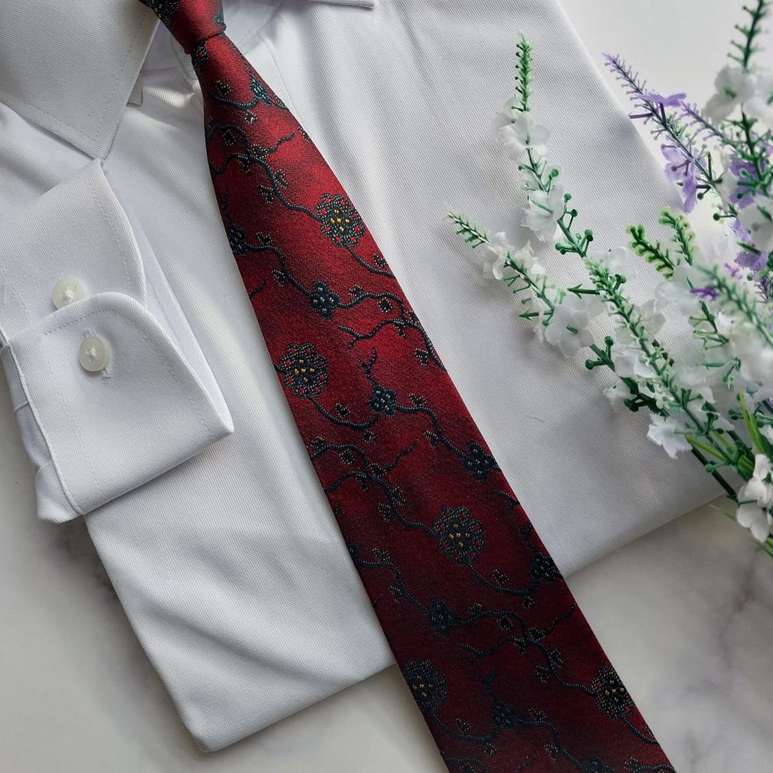 펜디 실크 와인 플로럴 자카드 넥타이 8.9cm A+~A등급 K1325
 상품이미지7