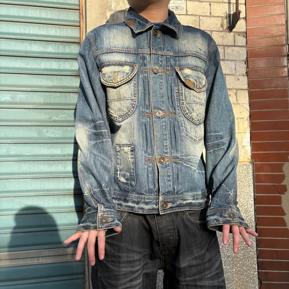 빈티지 워싱 & 디스트레스 데님 자켓 상품이미지3
