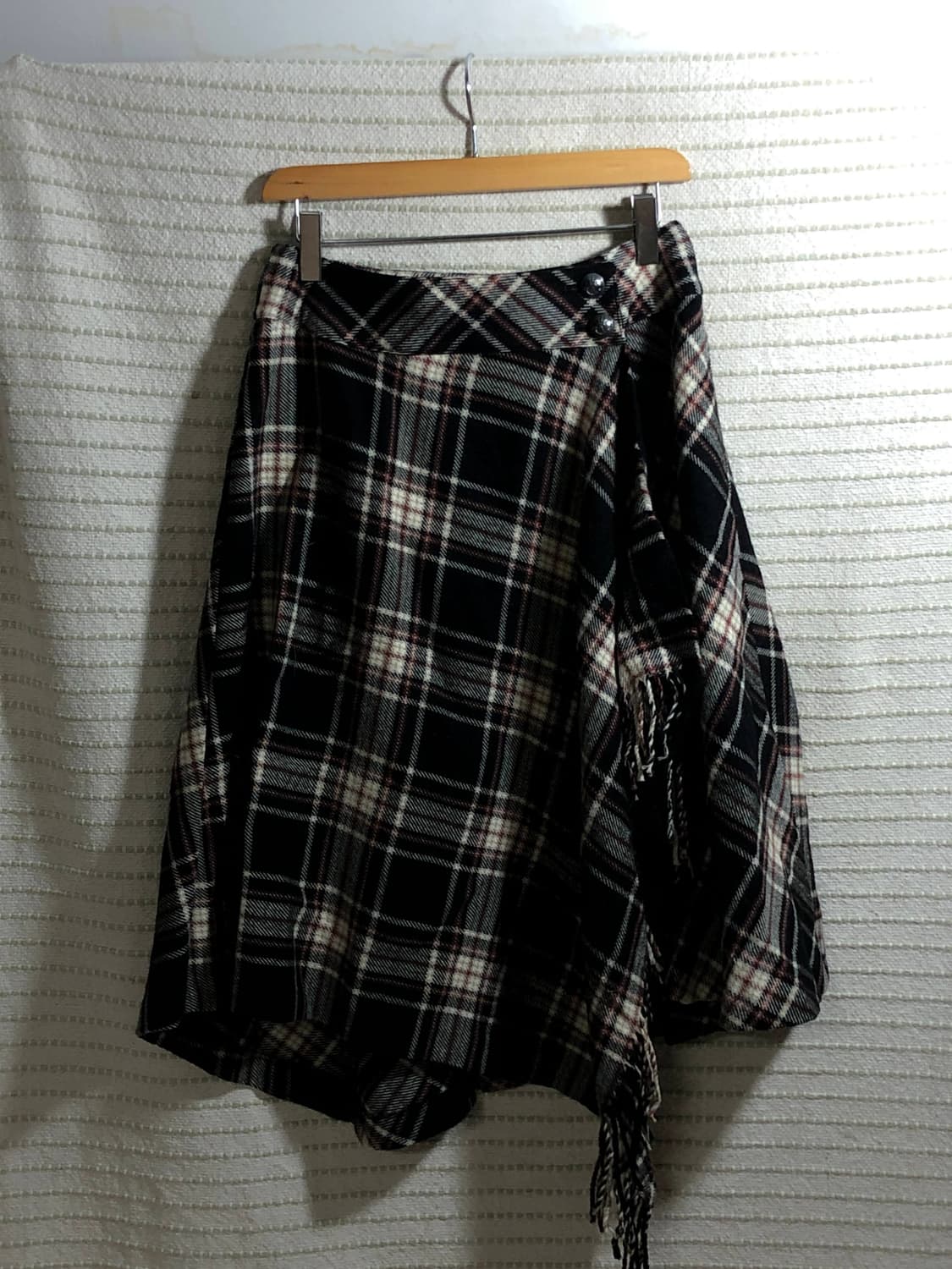 일본 빈티지 울 체크 패턴 미디엄 롱 스커트 상품이미지2