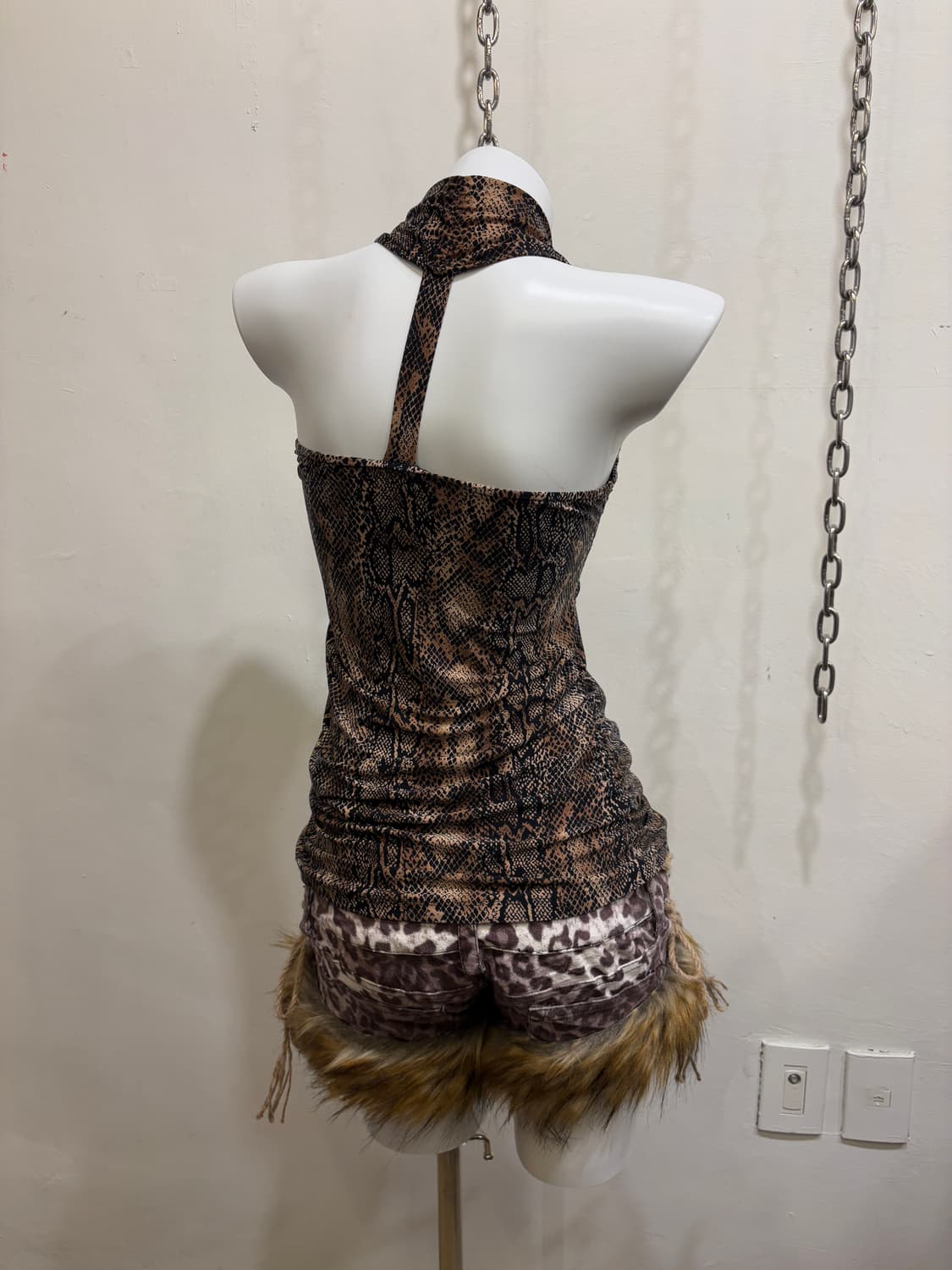 파이톤 패턴 셔링 브라운 블랙 슬리브리스 갸루 y2k 펑크 상품이미지2