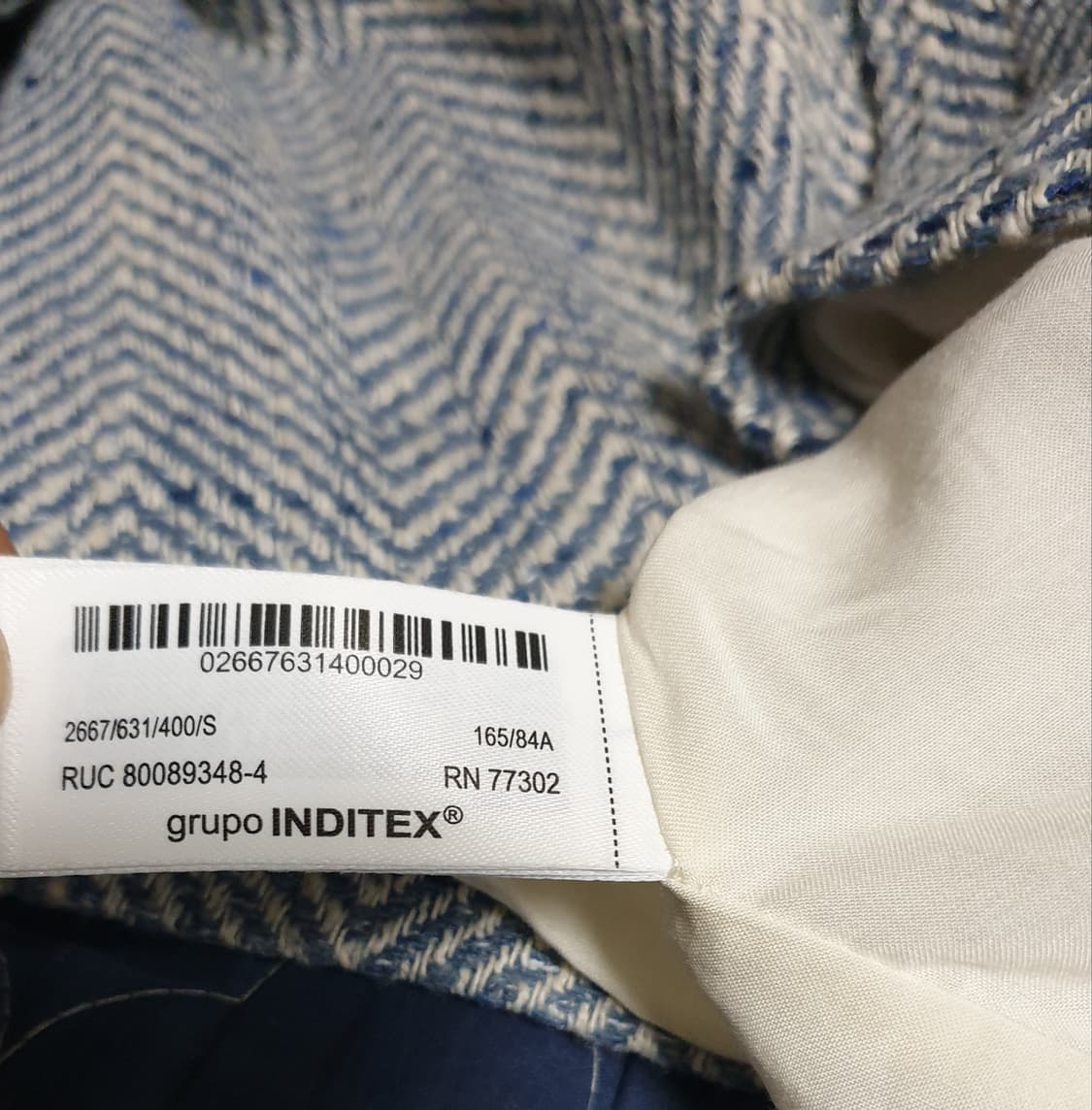 자라 헤링본 크롭 트위드 자켓 블루 (S) 상품이미지4