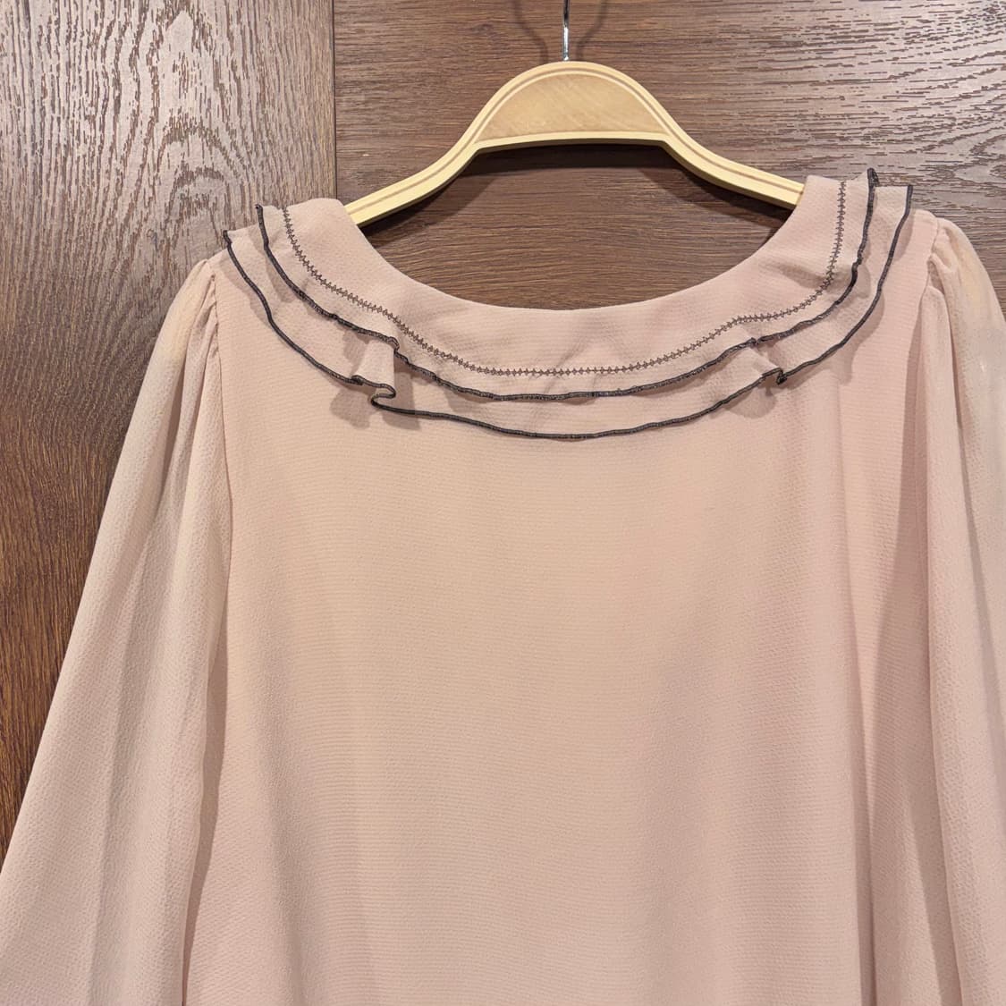 일본 빈티지 핑크 베이지 프릴 러플 블라우스 상품이미지7