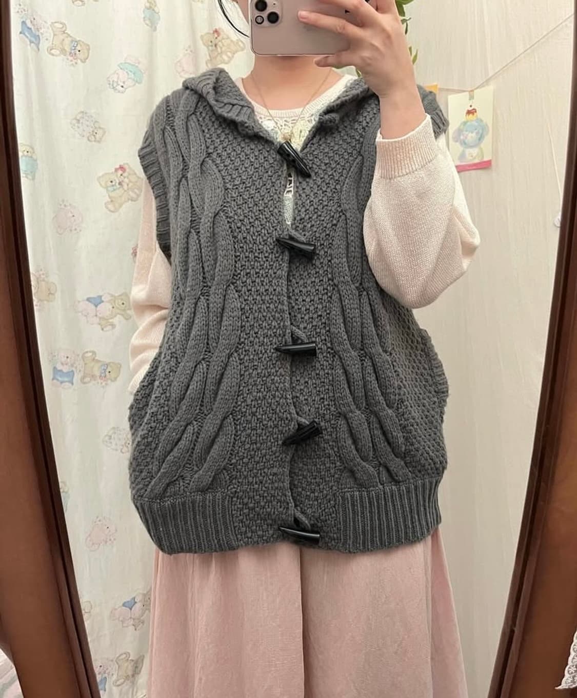 차콜 더플 후드 조끼 상품이미지1