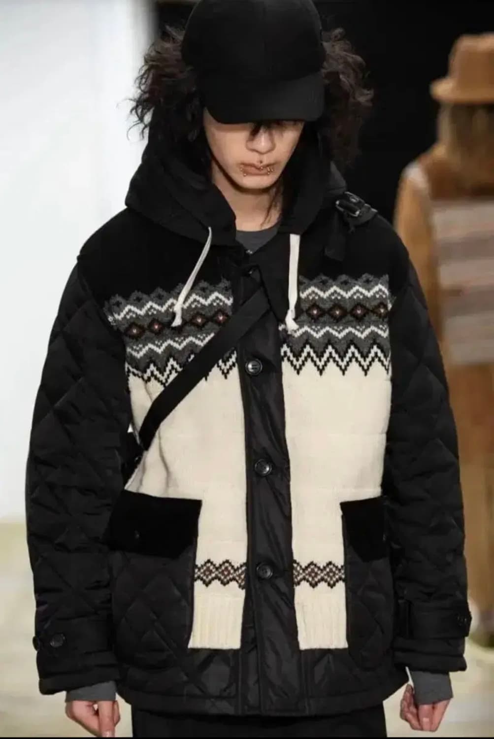 준야와타나베 꼼데가르송 니트 퀼팅 후드 자켓  상품이미지1