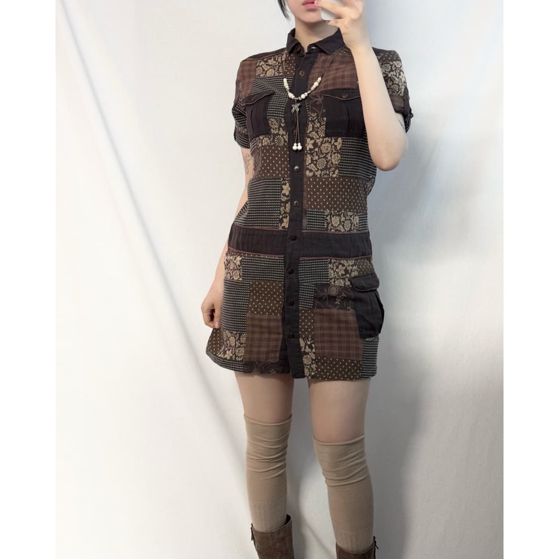 패치 워크 셔츠 드레스 상품이미지1