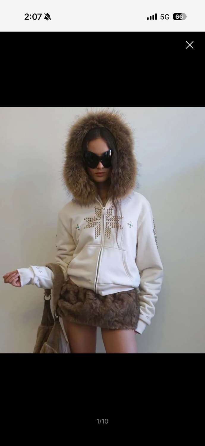 (M) 스컬프터 트리밍 퍼 후드집업 더티화이트 퍼자켓 상품이미지1