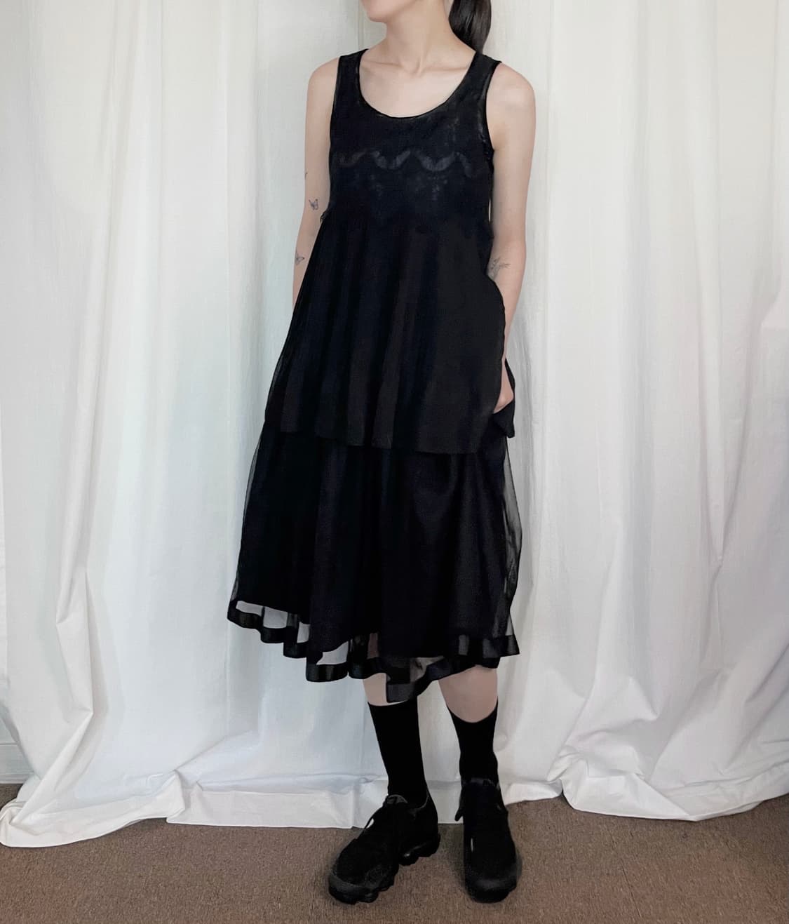 Ribbon Tulle Midi Skirt - Black 상품이미지2